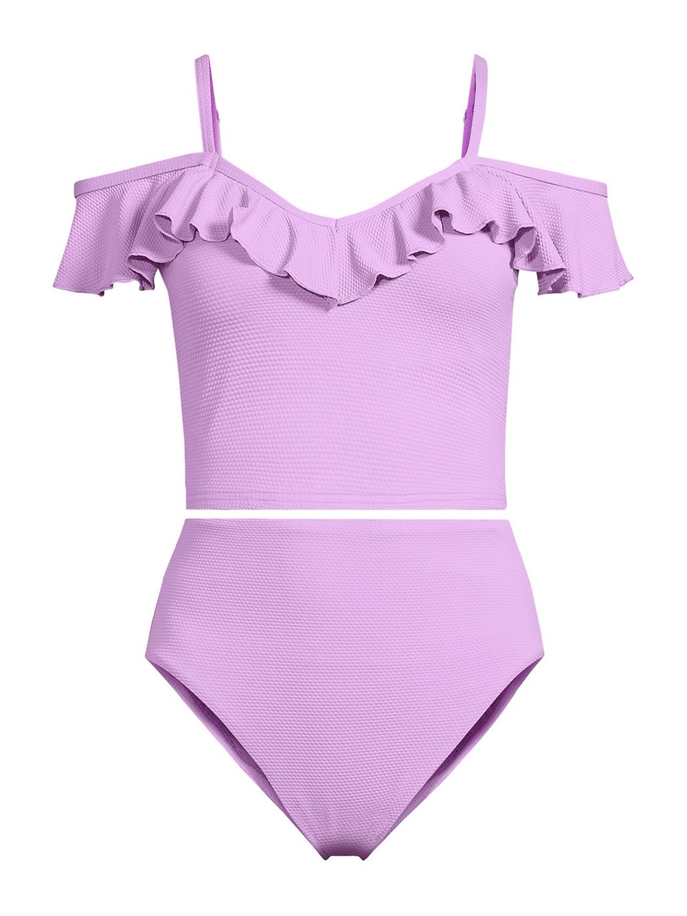 Lands' End Lavender Textured Ruffle High Waisted Midkini Swim Set Size XS 2-4